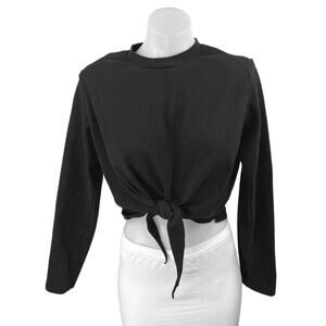 Frankie Shop Black Long Sleeve Crew Neck Tie T Shirt Tee Sweatshirt Crop Top S